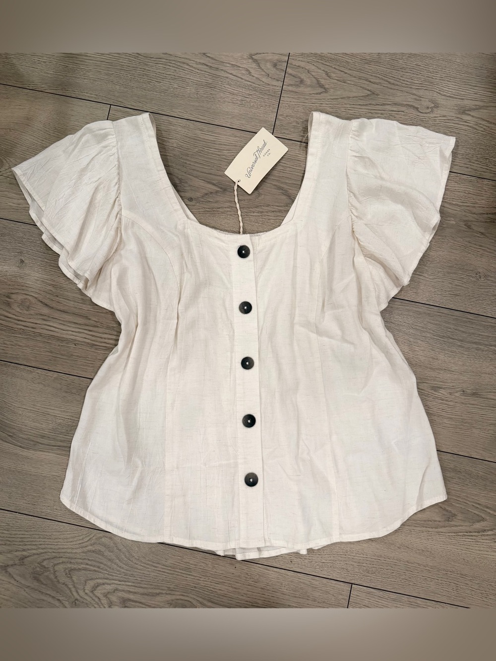 Light Cream Button-Front Flutter Sleeve Top